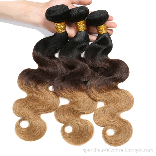 SPARK Wholesale Vendors Virgin Hair Bundles 3 Tone Color 1B 4 27 Ombre Color Hair Raw Virgin Human Hair Extension